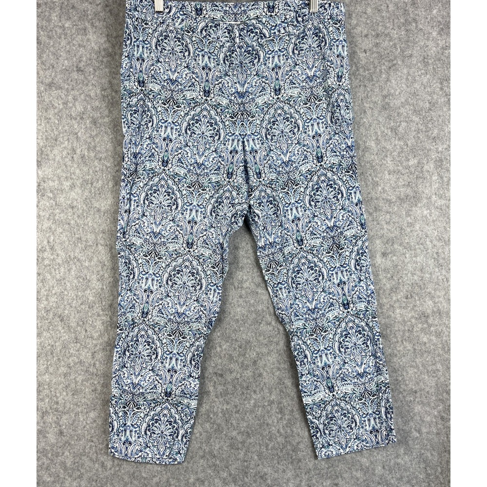 J Jill Linen Stretch‎ Pants Womens Pants 14 Blue Cropped Paisley Coastal